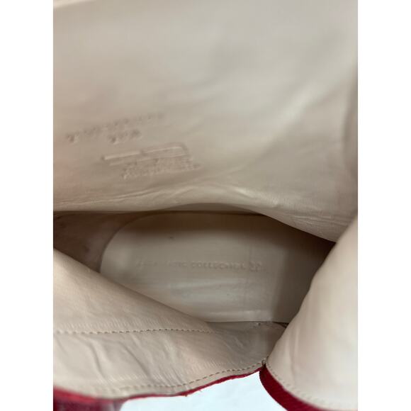 Zara Red Leather Ankle Boots Mid Heel Mid Century Modern Style Size 37 - Picture 10 of 11